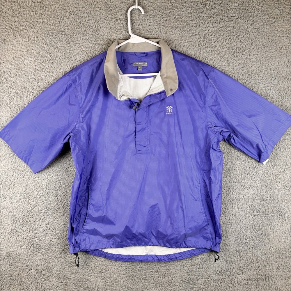 Peter Millar Rain Jacket Mens M‎ Purple Short Sleeve 1/2 Zip Waterproof Golf